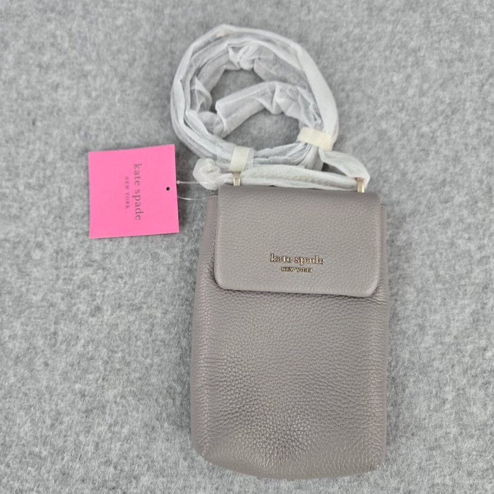 Kate Spade Veronica North South Crossbody Gray Pebbled Leather Phone Bag 7" x 4"